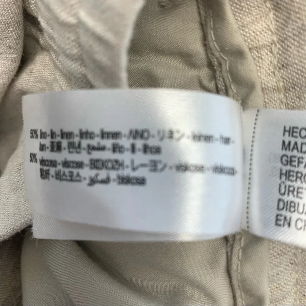 Zara Pants Woman XL Linen Blend Pull On Drawstring Pockets Neutral Tapered Ankle